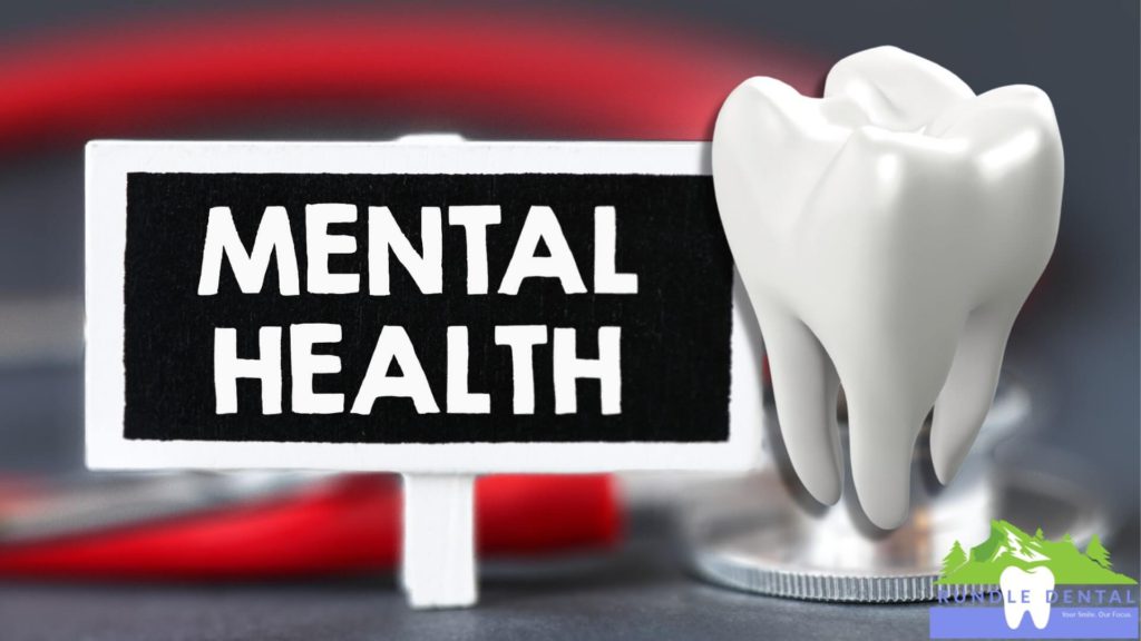 A tooth next to a sign that reads: Mental Health.